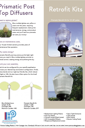 prismatic post top diffusers and blow molded street light shades and globes